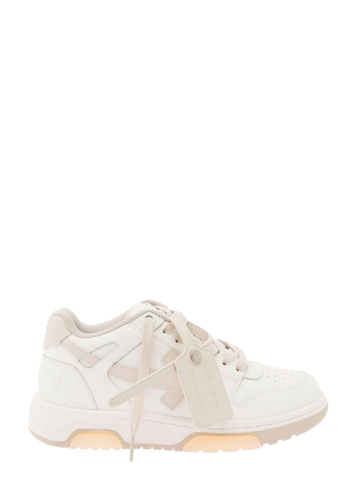 Out Of Office White And Beige Suede Sneakers Off Woman Calf