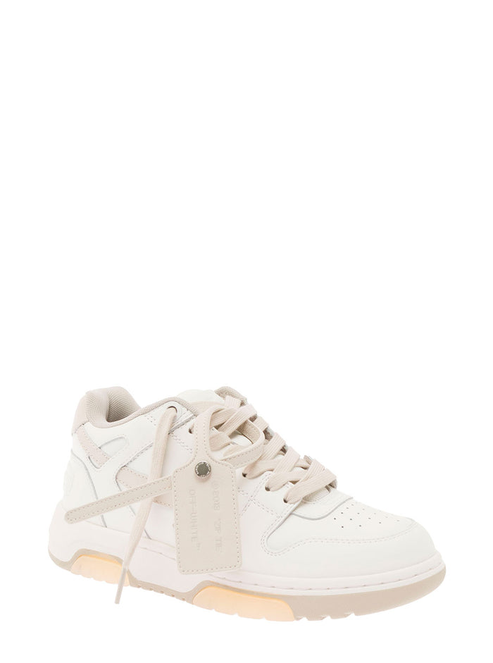 Out Of Office White And Beige Suede Sneakers Off Woman Calf