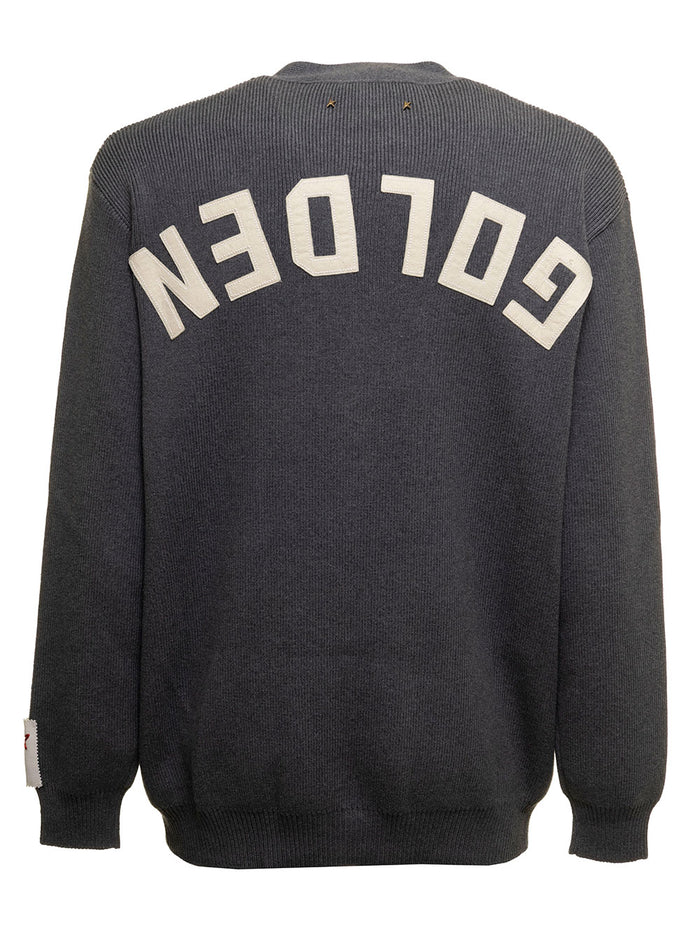 Anthracite Gray Cotton Cardigan With Logo Golden Goose Man Grey Polyamide Elastane Jersey