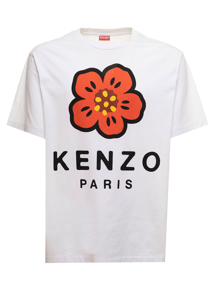 White T-Shirt Jersey With Broke Flower Print Kenzo Man Cotton Tshirts And Polo Shirts