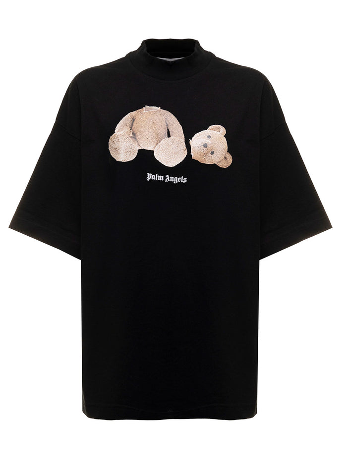 Bear Loose Black Cotton T-Shirt Palm Angels Woman Tshirts And Polo Shirts