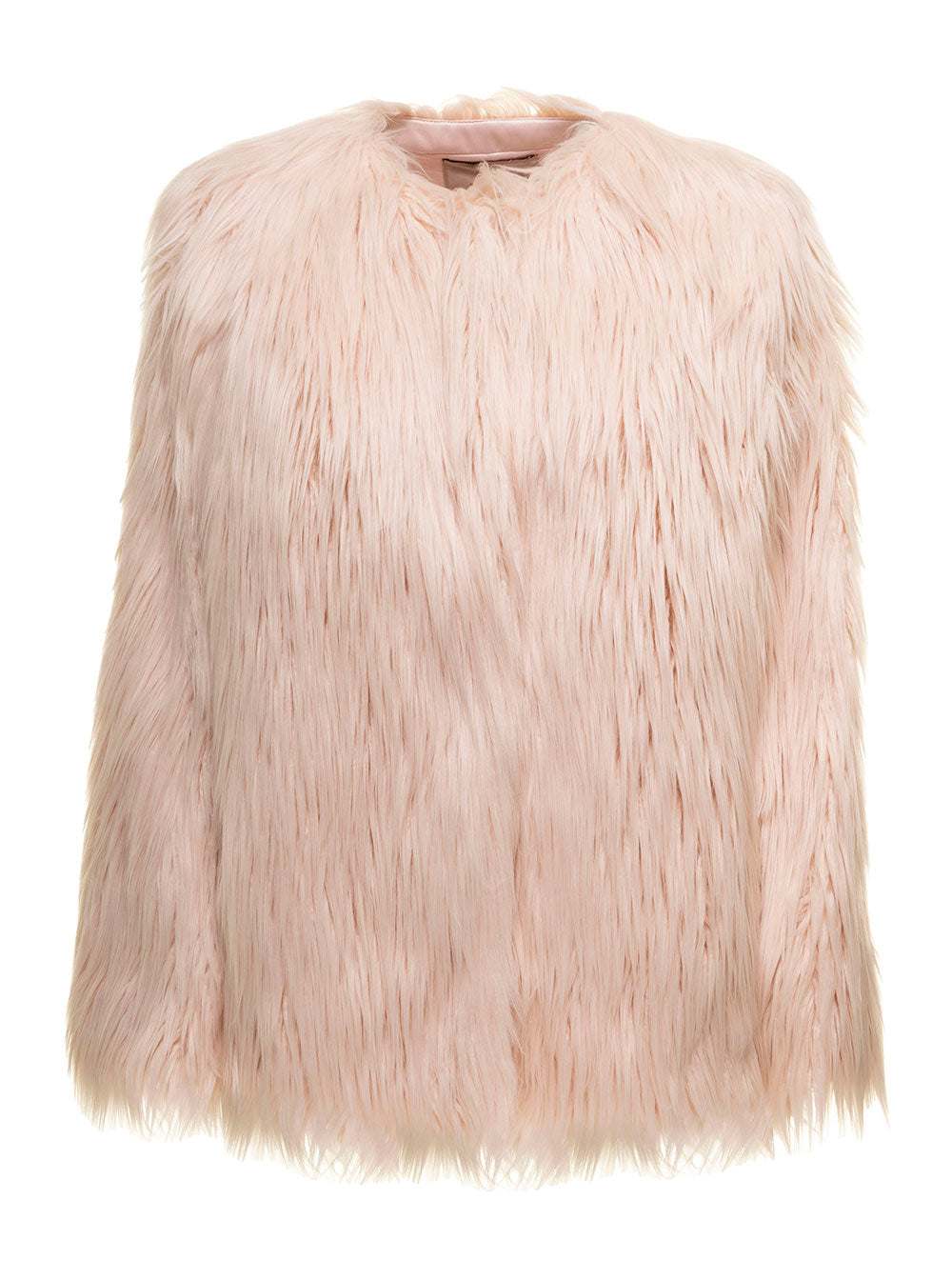 Pink Crew Neck Eco Fur Twin Set Woman Modacrylic Acrylic Polyester Shearling Jackets And Furs