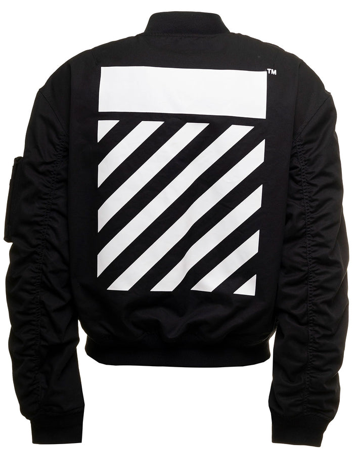 Diag Tab Black Nylon Bomber Jacket Off White Man Cotton
