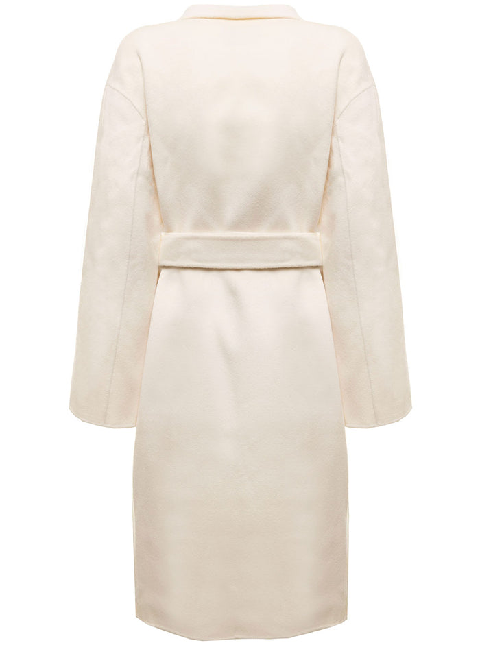 Double-Breasted Wool And Cashmere White Long Coat Theory Woman