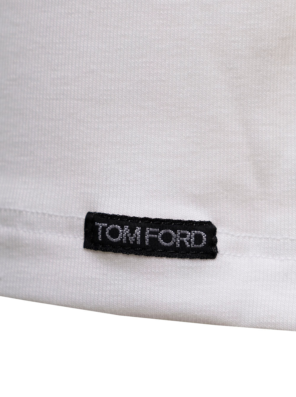 Henley White Cotton Long Sleeved T-Shirt Man Tom Ford Elastane Jersey