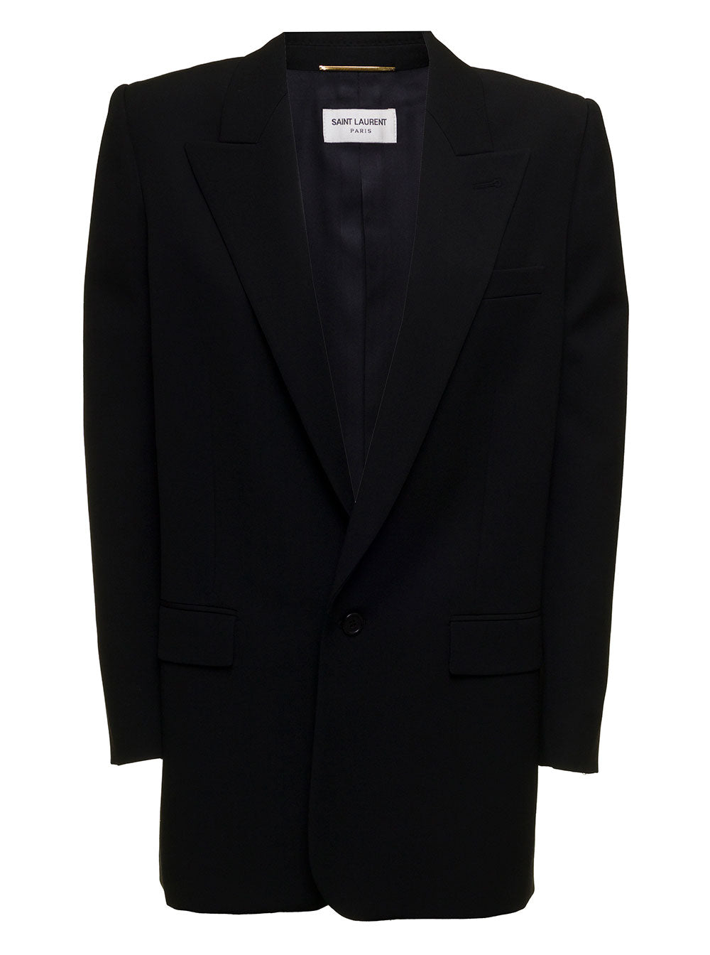 Saint Laurent Womans Single Breasted Black Wool Blazer Blazers