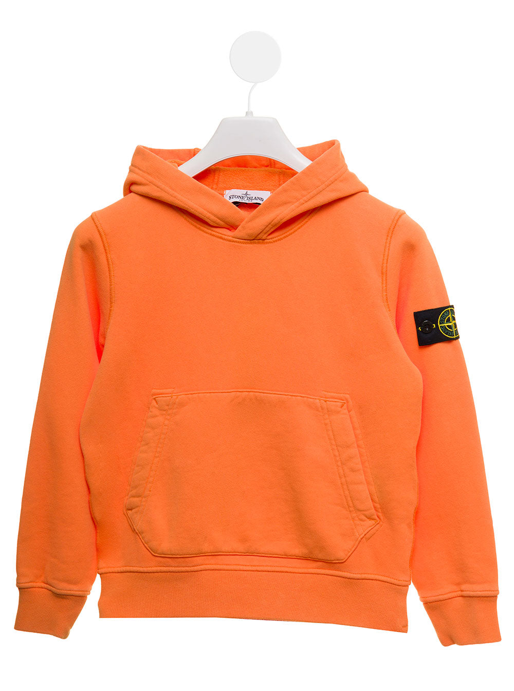 Orange Cotton Hoodie With Logo Stone Island Kids Boy Sweatshirts