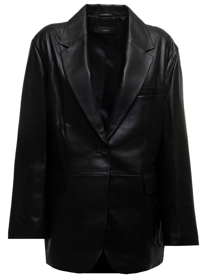 Benny Single Breasted Black Leather Blazer Arma Woman Lamb Blazers