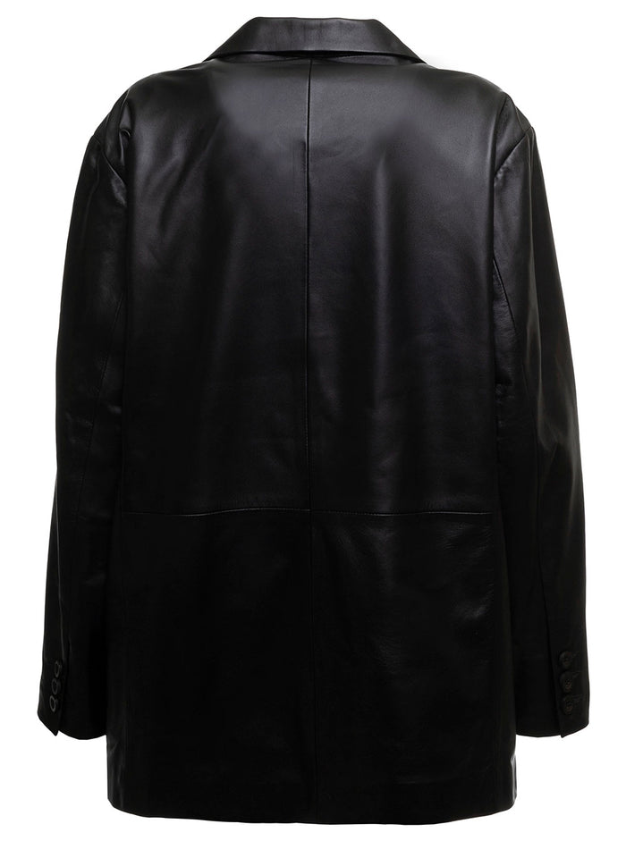 Benny Single Breasted Black Leather Blazer Arma Woman Lamb Blazers