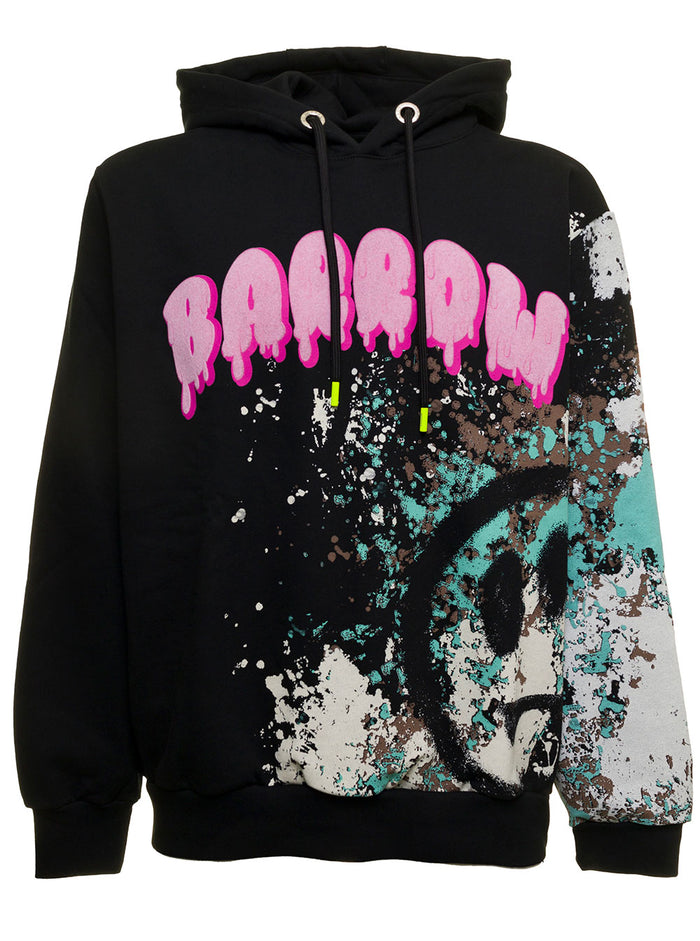 Black Jersey Hoodie With Logo And Splash Detail Barrow Man Cotton Sweatshirts