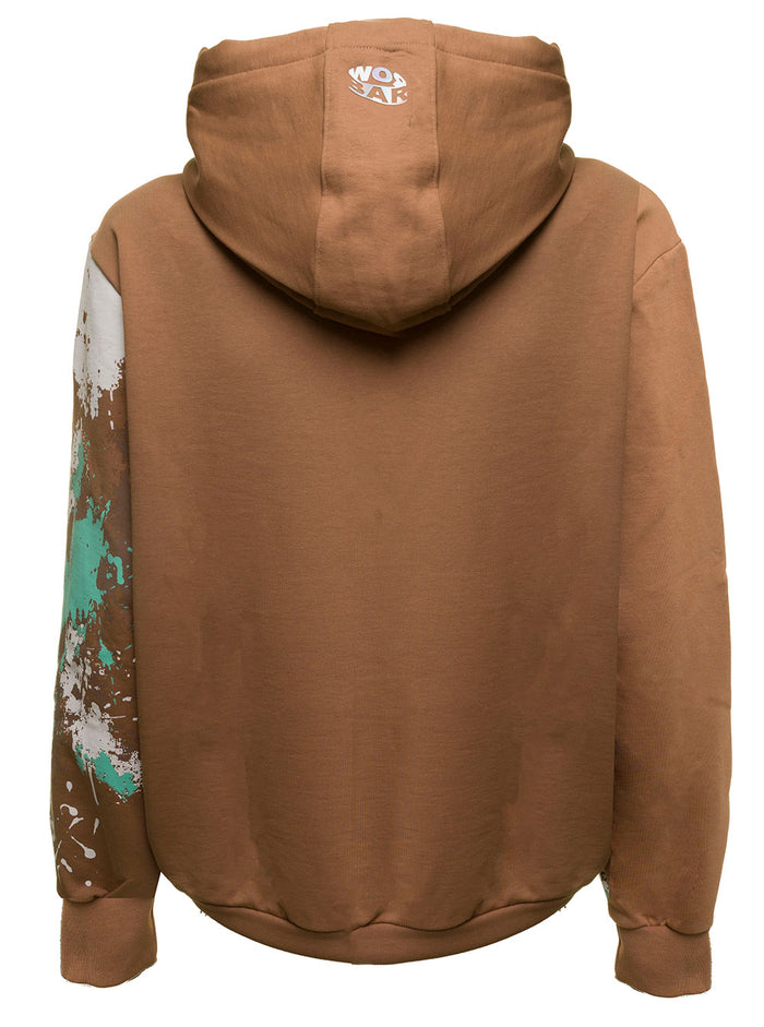 Beige Jersey Hoodie With Logo And Splash Detail Barrow Man Cotton Sweatshirts