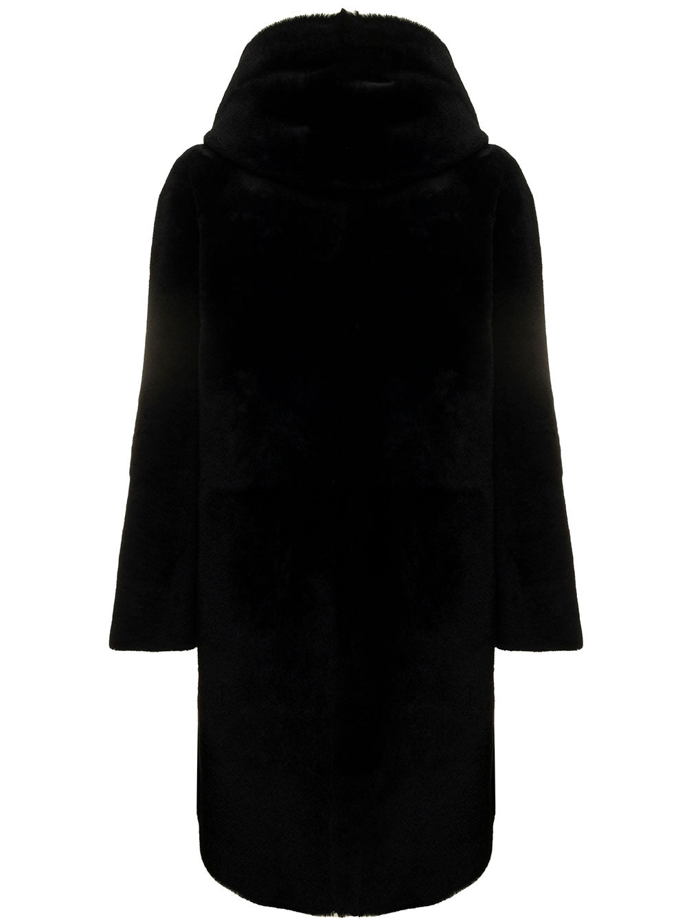 Black Hooded Sheepskin Coat Supreme Woman Shearling Jackets And Furs