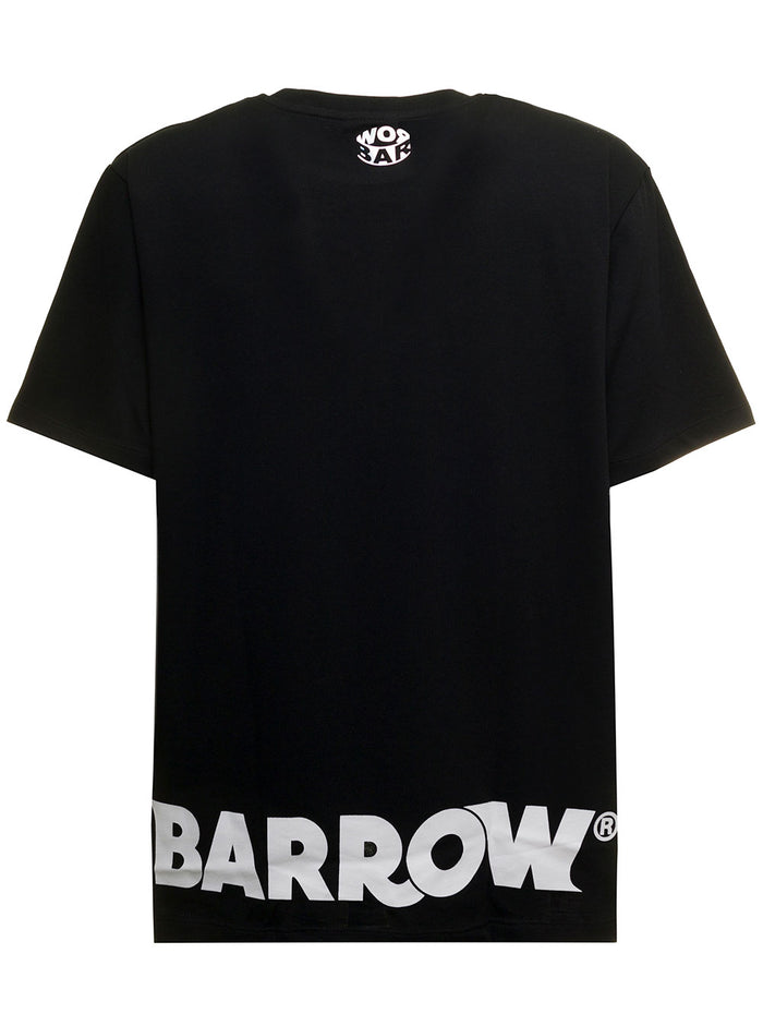 Barrown Mans Black Cotton T-Shirt With Logo Print Tshirts And Polo Shirts