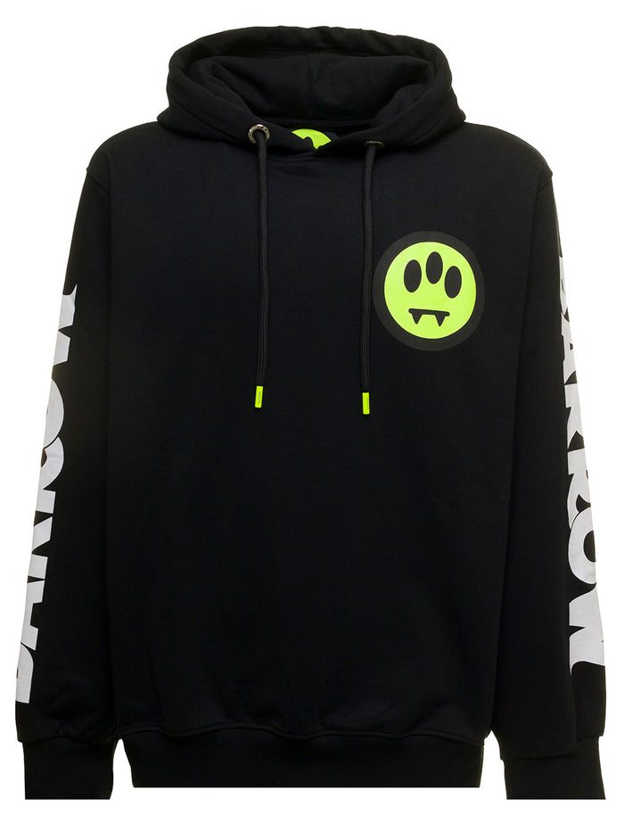 Barrow Mans Black Cotton Hoodie With Logo Print Sweatshirts
