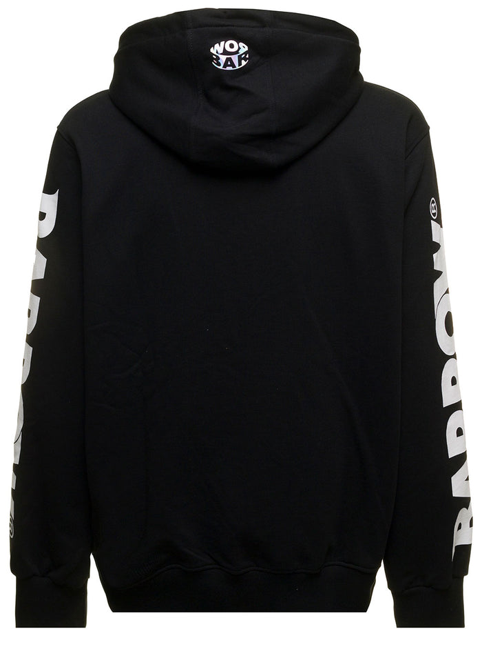 Barrow Mans Black Cotton Hoodie With Logo Print Sweatshirts