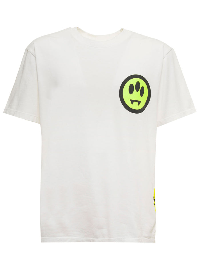 Barrown Mans White Cotton T-Shirt With Logo Print Tshirts And Polo Shirts