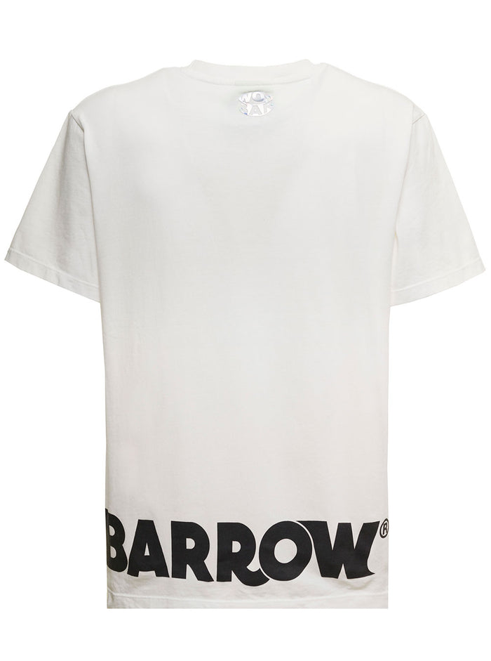 Barrown Mans White Cotton T-Shirt With Logo Print Tshirts And Polo Shirts