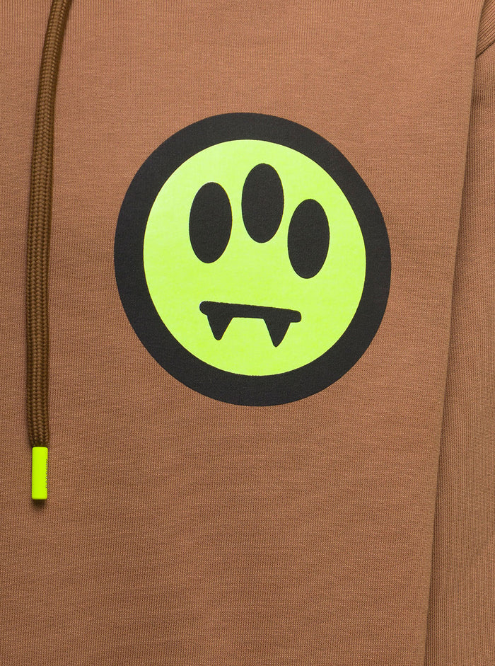 Burned Brown Felted Cotton Hoodie With Logo Print Barrows Man Sweatshirts