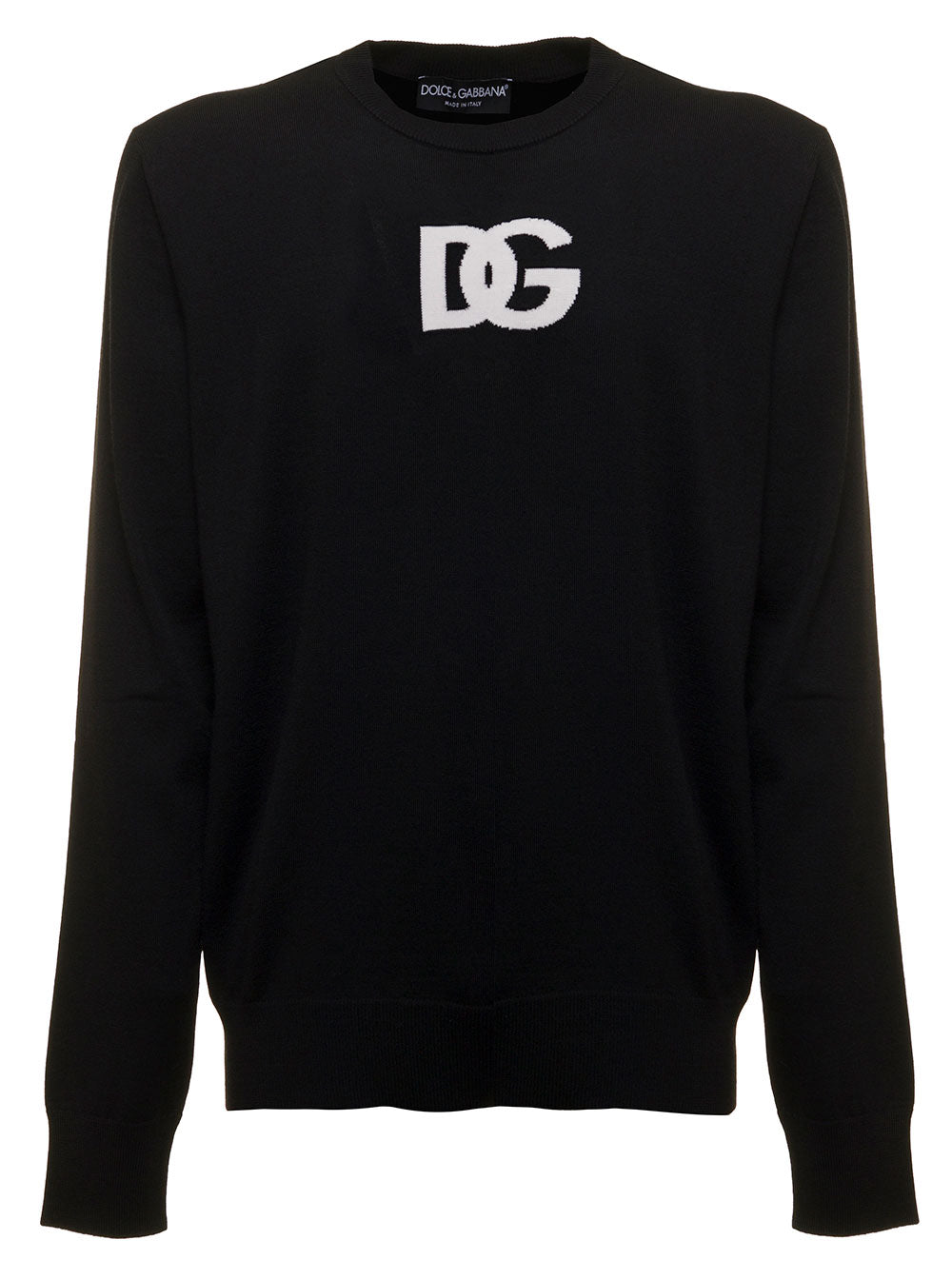 Dolce & Gabbana Man Black Wool Sweater With Logo Polyester Virgin Jersey