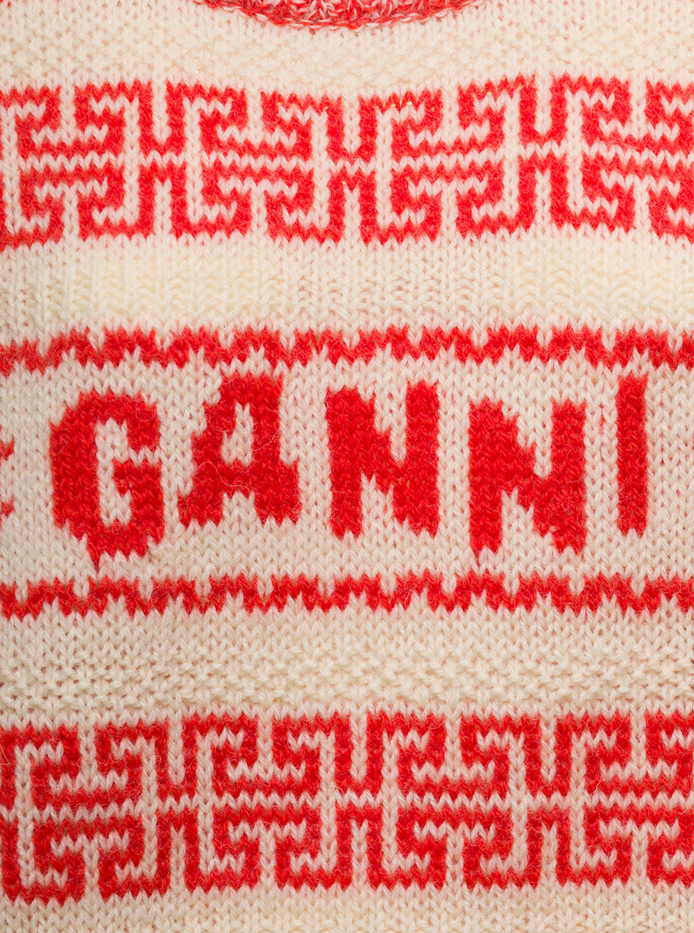 Beige And Orange Wool Sweater With Jacquard Motif Ganni Woman Jersey