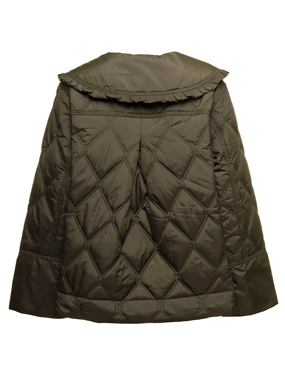 Army Green Ripstop Quilted Crop Jacket Ganni Woman Polyester Blazers