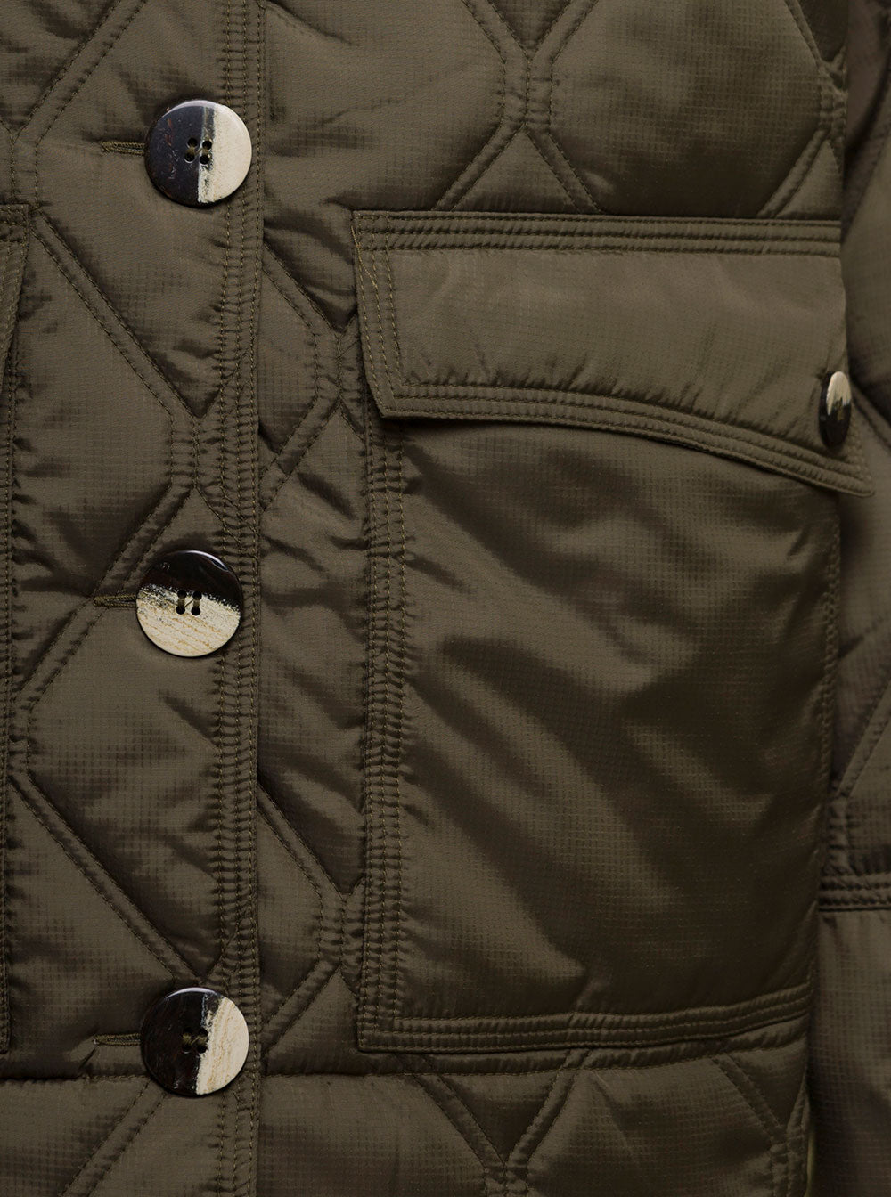Army Green Ripstop Quilted Crop Jacket Ganni Woman Polyester Blazers