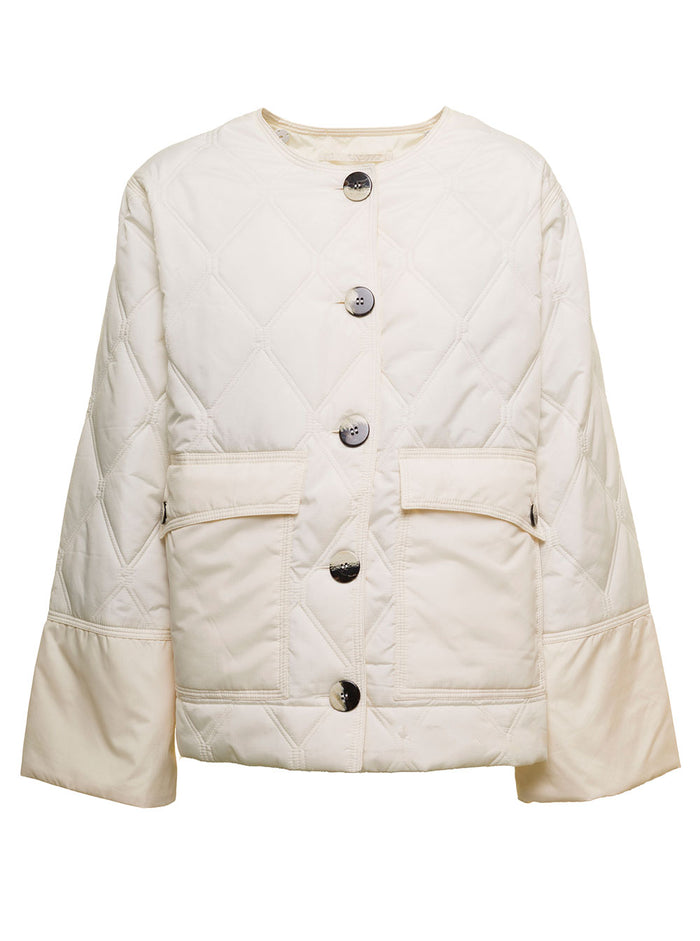 White Ripstop Quilted Crop Jacket Ganni Woman Polyester Blazers