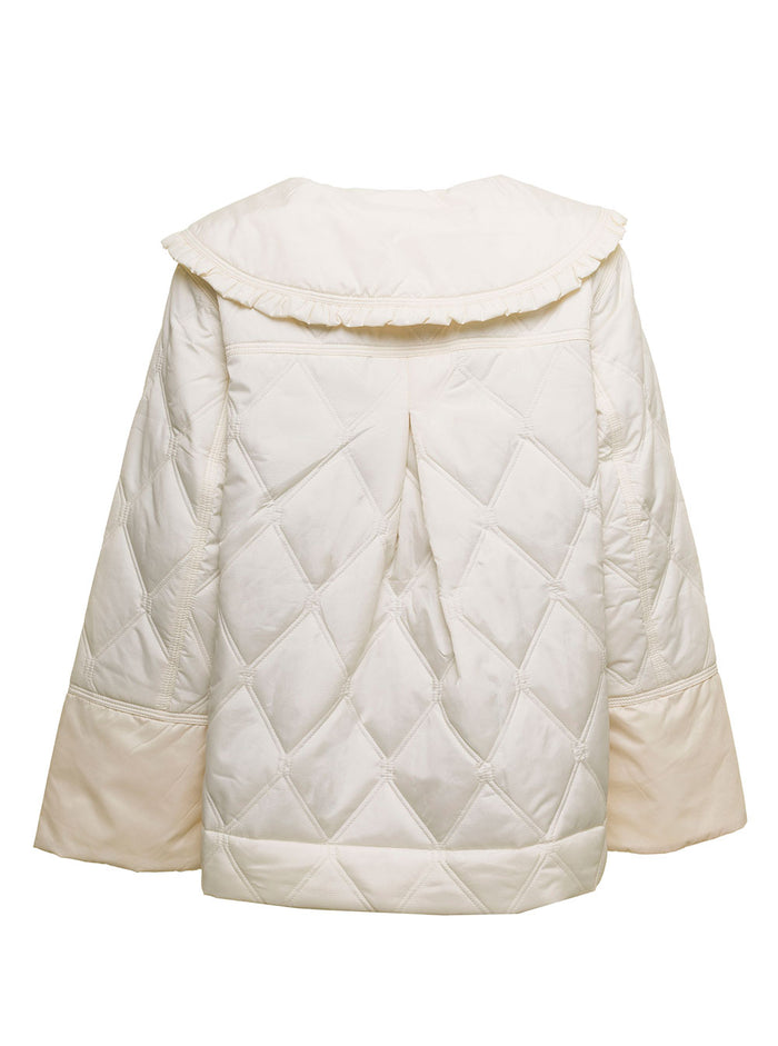 White Ripstop Quilted Crop Jacket Ganni Woman Polyester Blazers