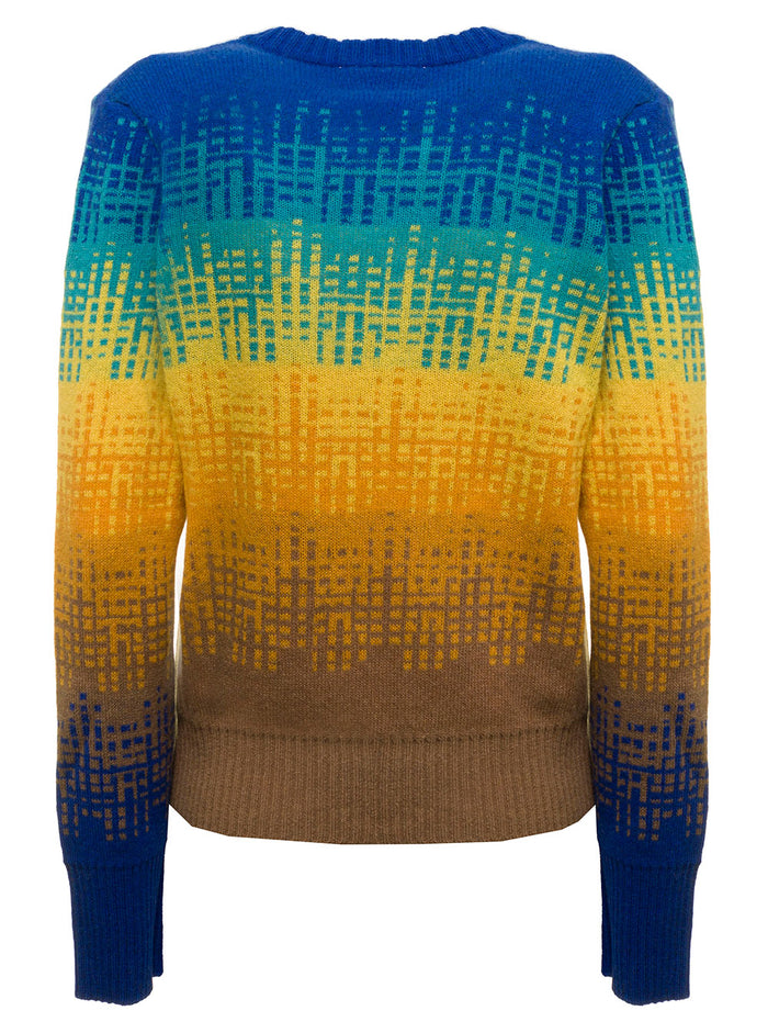 Multicolor Wool Sweater With Gradient Motif And Jacquard Logo Ganni Woman Jersey