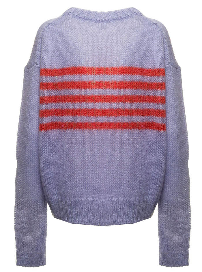 Lilac Mohair Wool Sweater With Jacquard Striped Pattern Ganni Woman Jersey