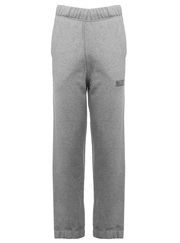 Grey Fleece Cotton Joggers With Contrasting Logo Embroidery Ganni Woman Trousers