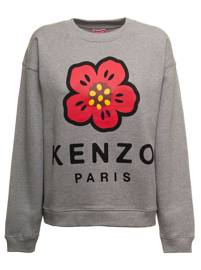 Grey Jersey Sweatshirt With Contrasting Logo And Print Kenzo Woman Cotton Elastane Sweatshirts