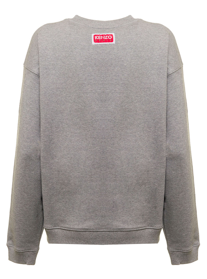 Grey Jersey Sweatshirt With Contrasting Logo And Print Kenzo Woman Cotton Elastane Sweatshirts