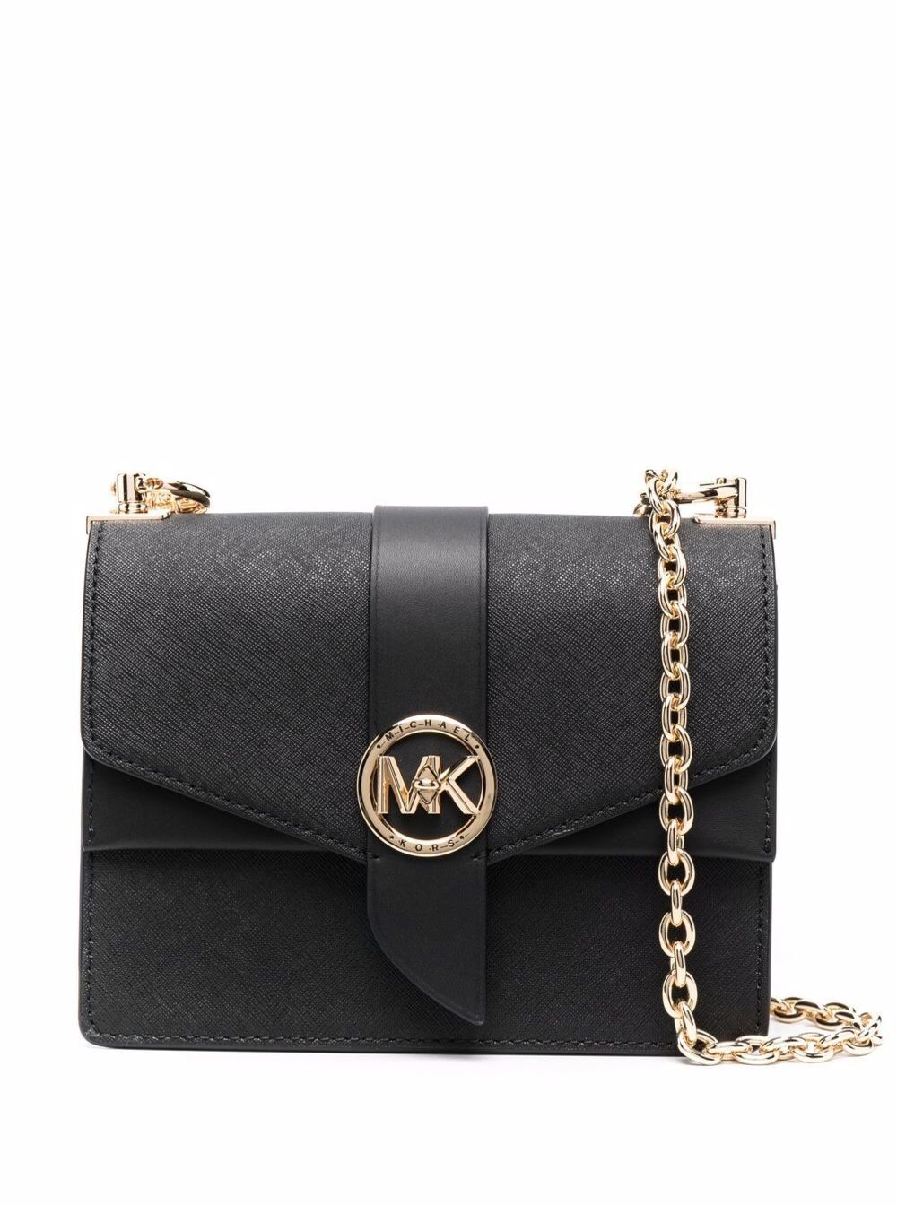 Greenwich Black Saffiano Leather Shoulder Bag Gold-Colored Details Plate With Logo M Michael Kors Cow Crossbody