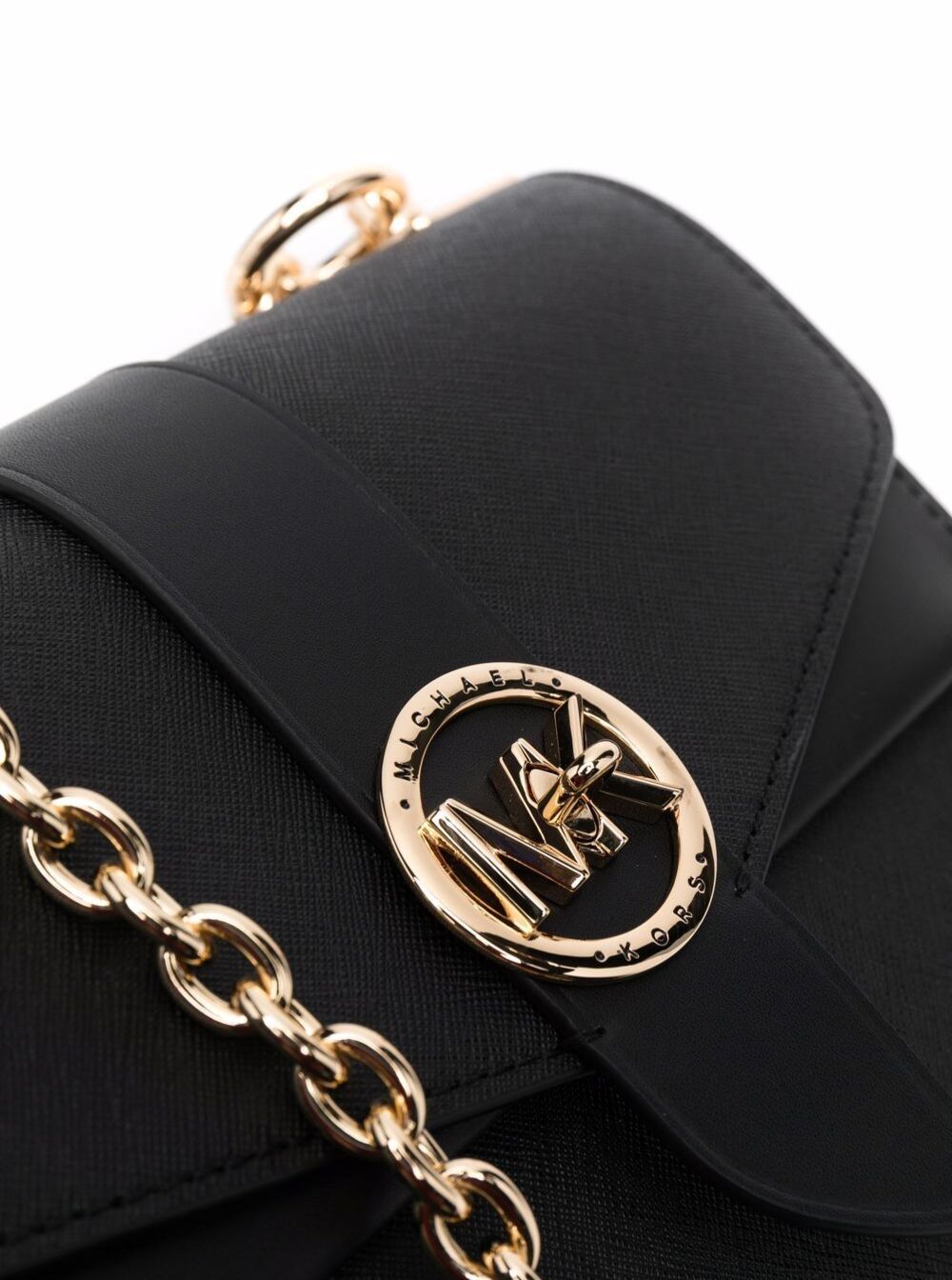 Greenwich Black Saffiano Leather Shoulder Bag Gold-Colored Details Plate With Logo M Michael Kors Cow Crossbody