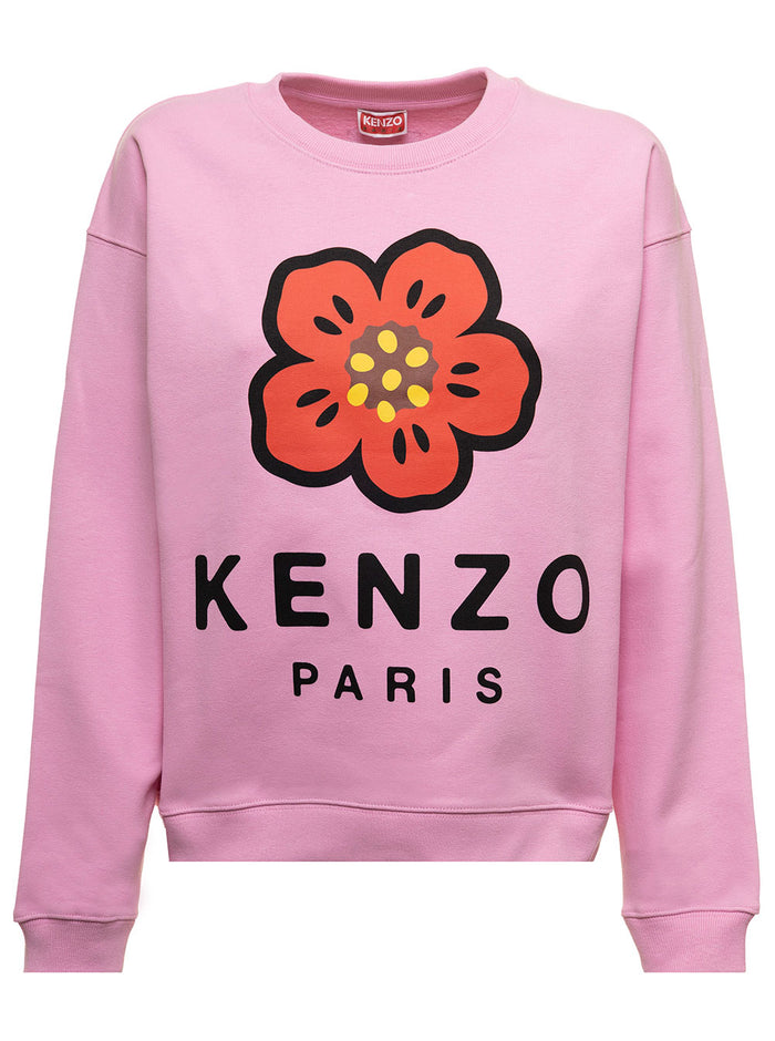 Pink Sweatshirt Jersey With Constrastin Logo Print Kenzo Woman Cotton Elastane Sweatshirts