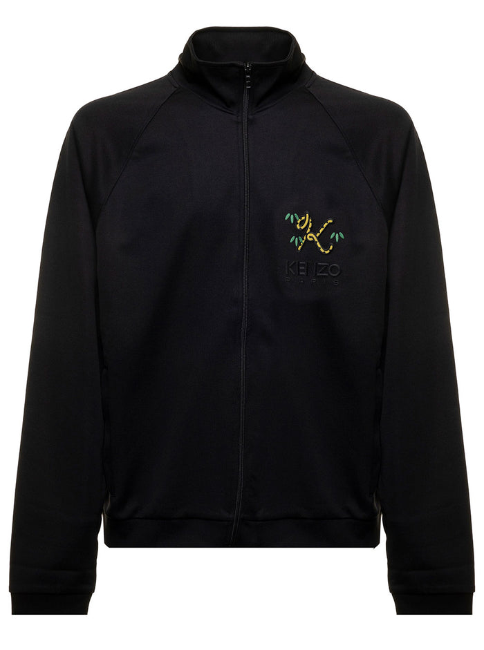 Black Track Jacket Technical Jersey With Tiger Logo Embroidery On Front And Back Kenzo Man Polyester