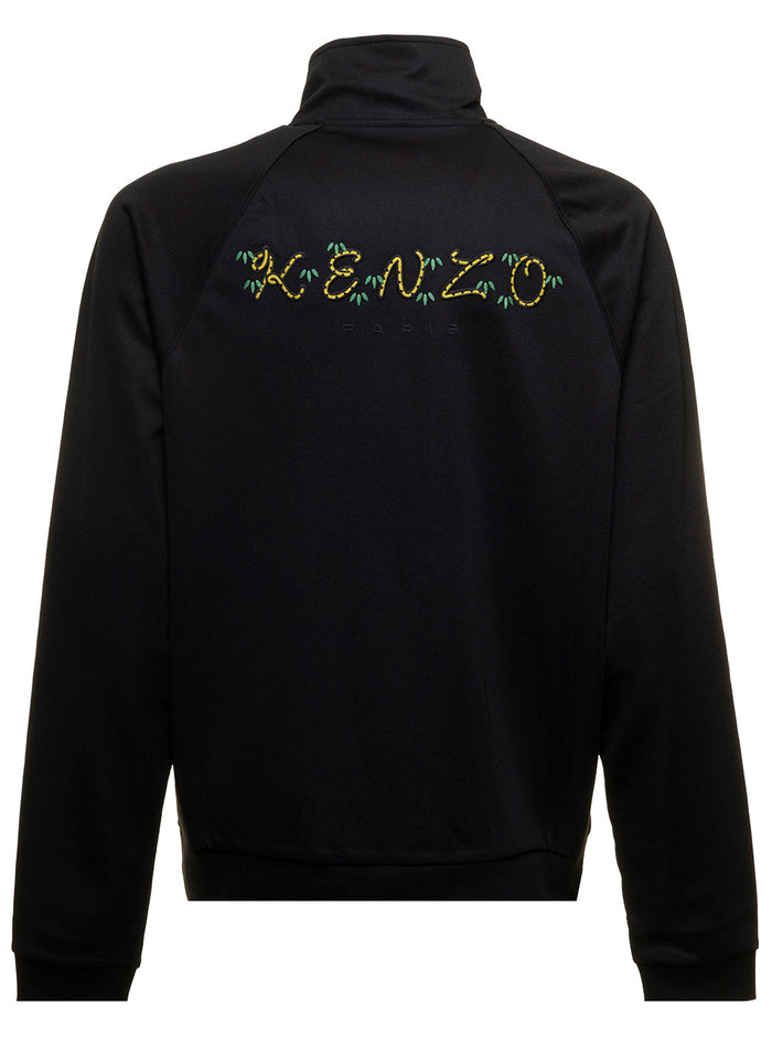 Black Track Jacket Technical Jersey With Tiger Logo Embroidery On Front And Back Kenzo Man Polyester