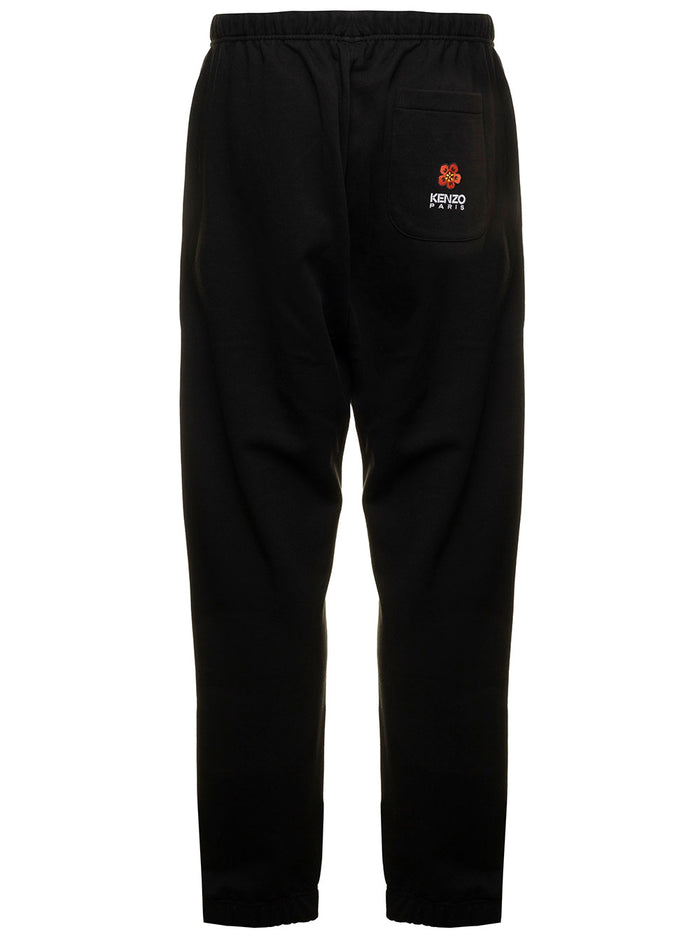 Black Boke Flower Joggers Light Fleece With Crest And Logo Embroideries Kenzo Man Cotton Trousers
