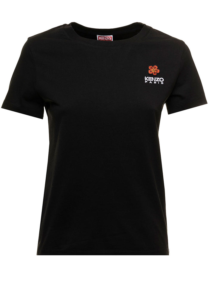 Black T-Shirt Jersey With Applied Logo Crest To The Chest Kenzo Woman Cotton Tshirts And Polo Shirts