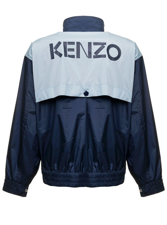 Blue Windbrake Tech Fabric With Logo And Hidden Hood Kenzo Man Blu Polyester Outerwear
