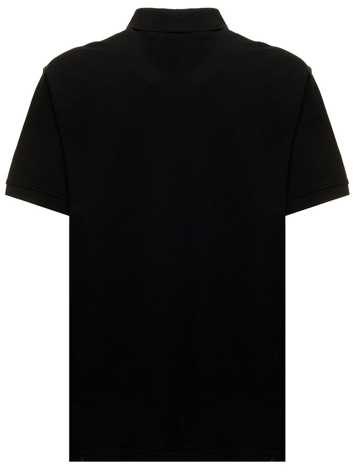 Black Polo Shirt Piquet With Broke Flower Crest Embroidey To The Chest Kenzo Man Cotton Tshirts And