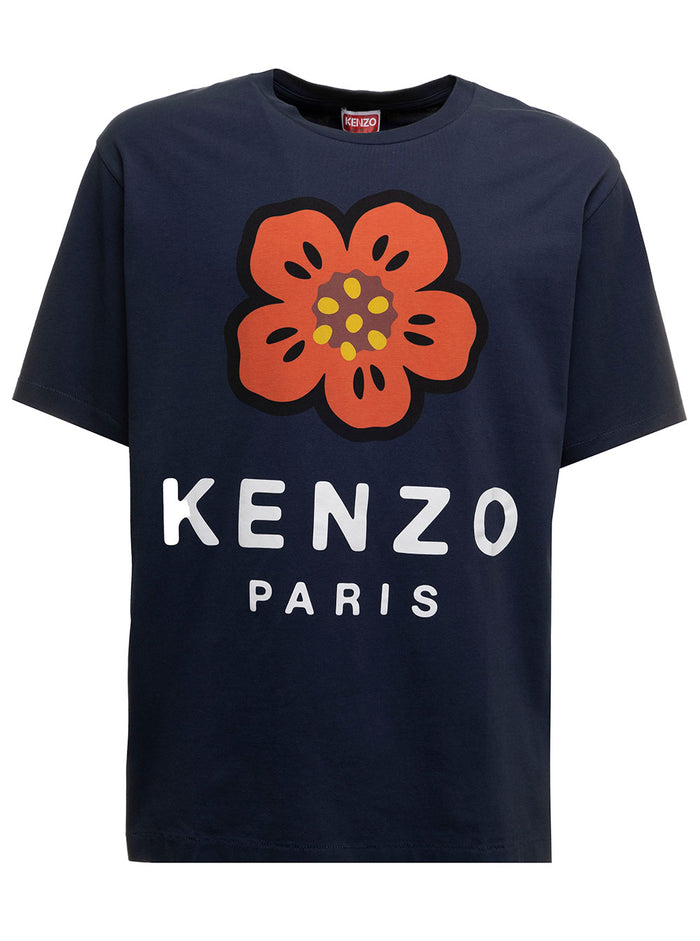 Blue T-Shirt Jersey With Broke Flower Print Kenzo Man Blu Cotton Tshirts And Polo Shirts