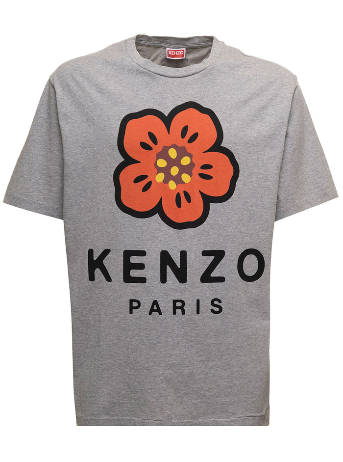 Grey T-Shirt Jersey With Broke Flower Print Kenzo Man Cotton Tshirts And Polo Shirts