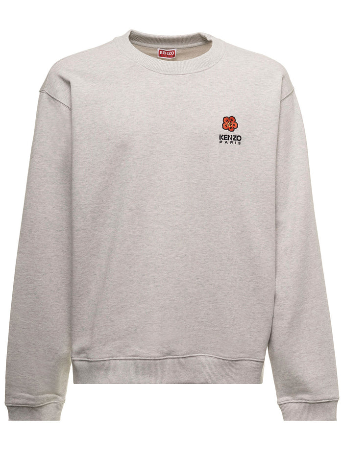 Grey Sweatshirt Light Fllece With Broke Flower Embroidery To The Chest Kenzo Man Cotton Sweatshirts