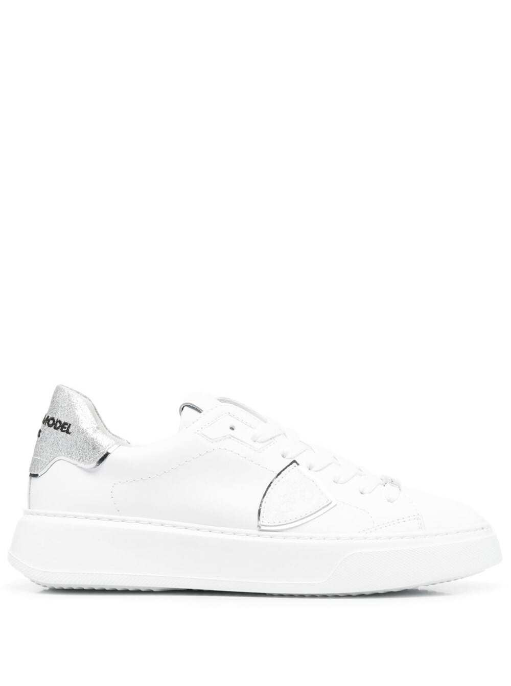 Temple Low Sneakers White And Silver Leather Calf Nylon