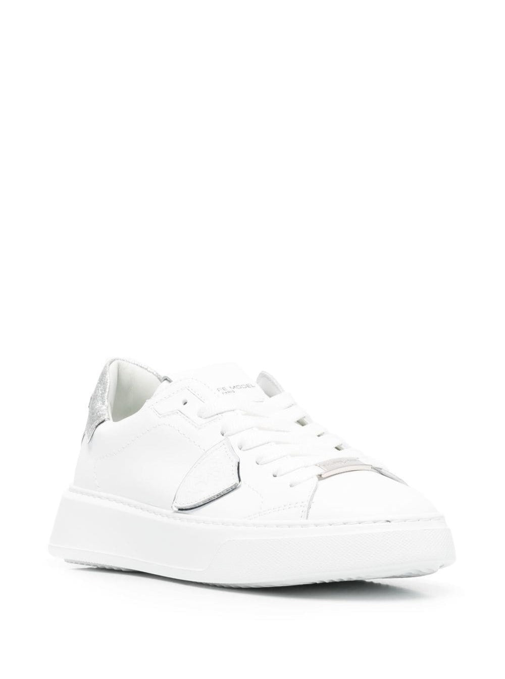 Temple Low Sneakers White And Silver Leather Calf Nylon