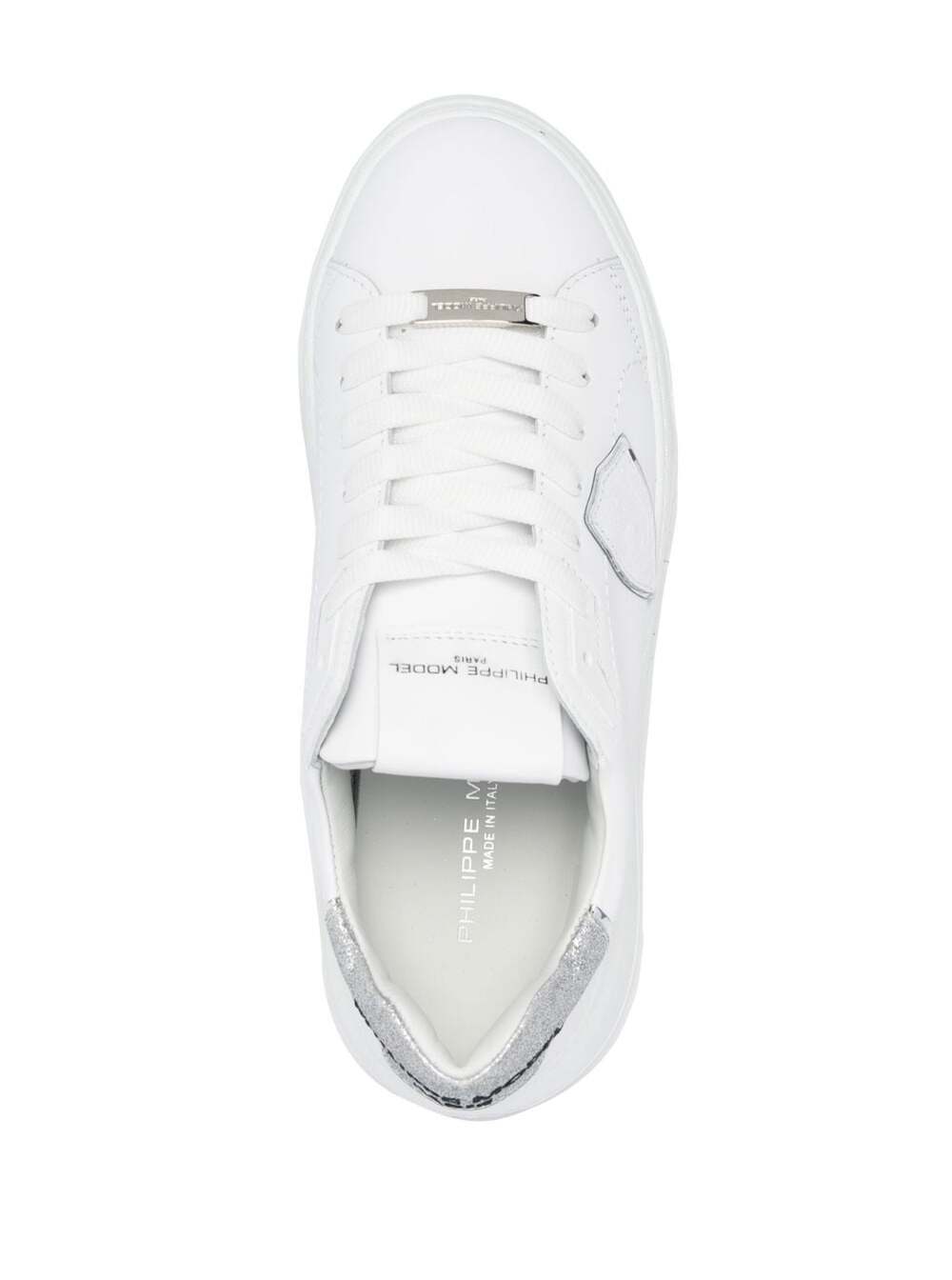 Temple Low Sneakers White And Silver Leather Calf Nylon