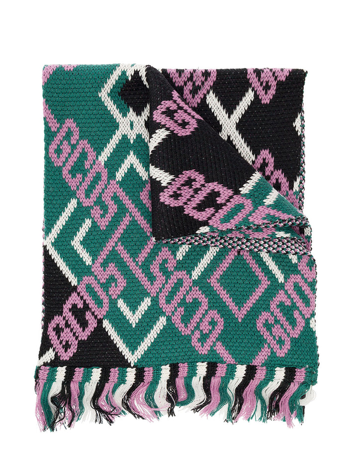 Multicolor Scarf Jacquard Knit With Allover Logo And Fringe Gcds Man Lana Acrilico Scarfs Foulards
