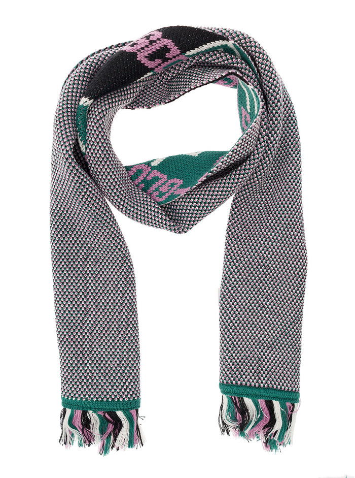 Multicolor Scarf Jacquard Knit With Allover Logo And Fringe Gcds Man Lana Acrilico Scarfs Foulards